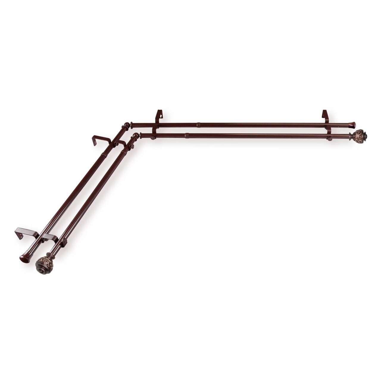 Hermosa Home Home Decorative Indoor Troy Double Corner Window Curtain Rod 66-120" - Cocoa